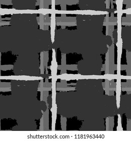 Tartan. Seamless Grunge Texture with Hand Painted Crossing Lines for Print, Linen, Cloth. Rustic Check Texture. Vector Seamless Tartan.