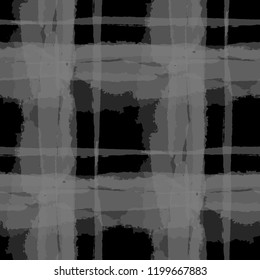 Tartan. Seamless Grunge Texture with Hand Painted Crossing Stripes for Print, Upholstery, Cloth. Rustic Check Texture. Vector Seamless Plaid Texture.