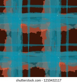 Tartan. Seamless Grunge Texture with Hand Painted Crossing Brush Strokes for Swimwear, Upholstery, Textile. Rustic Check Texture. Vector Seamless Plaid Texture.