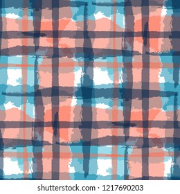 Tartan. Seamless Grunge Texture with Hand Painted Crossing Lines for Wallpaper, Linen, Cloth. Rustic Check Texture. Vector Seamless Kilt Texture. Scottish Ornament