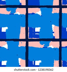 Tartan. Seamless Grunge Texture with Hand Painted Crossing Lines for Wallpaper, Linen, Sportswear. Rustic Check Texture. Vector Seamless Plaid. Scottish Ornament