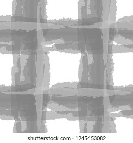 Tartan. Seamless Grunge Texture with Hand Painted Crossing Brush Strokes for Wallpaper, Linen, Sportswear. Rustic Check Texture. Vector Seamless Plaid. Scottish Ornament