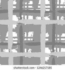 Tartan. Seamless Grunge Texture with Hand Painted Crossing Brush Strokes for Print, Upholstery, Cloth. Rustic Check Texture. Vector Seamless Tartan.