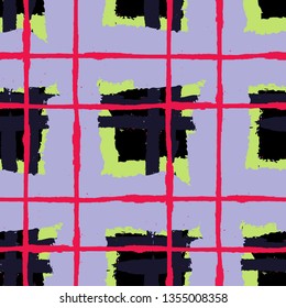 Tartan. Seamless Grunge Texture with Hand Painted Crossing Stripes for Wallpaper, Linen, Cloth. Rustic Check Texture. Vector Seamless Tartan.