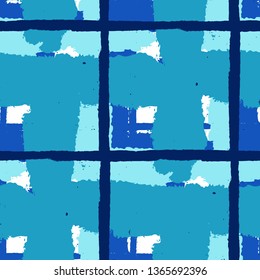 Tartan. Seamless Grunge Texture with Hand Painted Crossing Brush Strokes for Print, Upholstery, Textile. Rustic Check Texture. Vector Seamless Plaid Texture.
