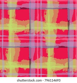 Tartan. Seamless Grunge Texture with Hand Painted Crossing Lines for Wallpaper, Linen, Cloth. Rustic Check Texture. Vector Seamless Kilt Texture. Scottish 
Ornament