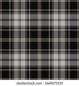 Tartán Fondo de patrón sin problemas en color negro, gris y dorado.  Patrones de Pantalones Flannel. Ilustración del vector de mosaicos de moda para fondos de pantalla.
