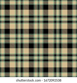 Tartan Nahtlose Muster Hintergrund in Schwarz, Grün, Camel Beige und White Color Plaid.  Flannel-Shirt-Muster. Trendy Tiles Vektorillustration Illustration für Bildschirmhintergründe.
