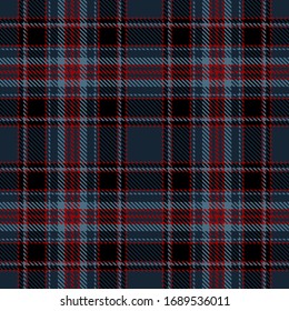Fondo del patrón sin problemas de Tartán en color negro, azul y rojo.  Patrones de Pantalones Flannel. Ilustración del vector de mosaicos de moda para fondos de pantalla.
