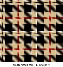 Tartan Seamless Pattern Background in Black,  Red, Camel Beige   and  White Color  Plaid.  Flannel Shirt Patterns. Trendy Tiles Vector Illustration for Wallpapers.
