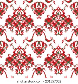 Tartan seamless pattern with baroque ornament. 