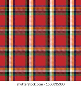 Tartan seamless pattern black white green yellow alternating rectangles of fabric red background, Scottish cage.