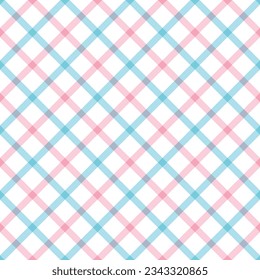 Tartán patrón transparente línea azul y rosa sobre fondo blanco