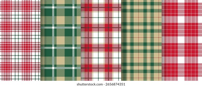 Tartan padrão sem emenda. Natal jogado fundo. Textura vermelha verde de flanela. Tecidos de gingham. Lumberjack verificar toalha de mesa. Impressões de pano de Vichy. Design têxtil abstrato de búfalo. Ilustração vetorial