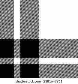 Tartan seamless pattern of fabric background texture with a check plaid vector textile in white and black colors.
