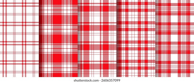 Tartan seamless pattern. Gingham red background. Set checkered prints. Plaid table cloth texture. Kitchen textile. Geometric cloth. Buffalo cotton fabric. Picnic tablecloth. Vector illustration
