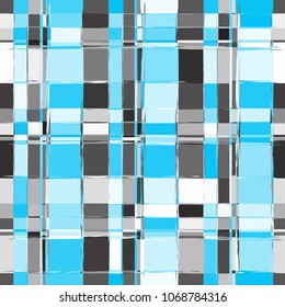 Tartan seamless pattern. Plaid texture vector, black, grey and blue cells.