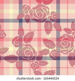 Tartan seamless pattern with rose