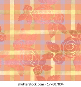 Tartan seamless pattern with rose