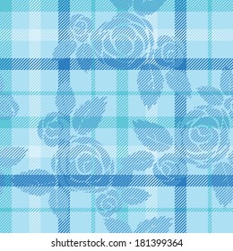 Tartan seamless pattern with rose 