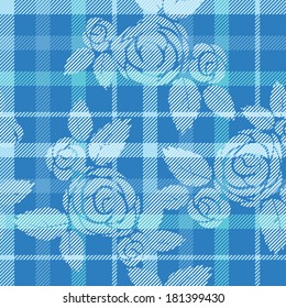 Tartan seamless pattern with rose 