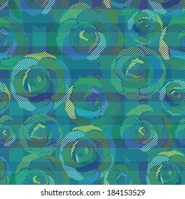 Tartan seamless pattern with rose 