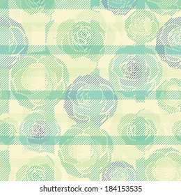 Tartan seamless pattern with rose 