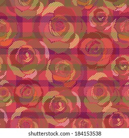 Tartan seamless pattern with rose 