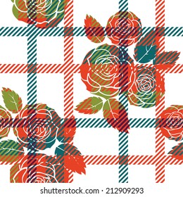 Tartan seamless pattern with rose 