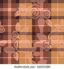 Tartan seamless pattern with roses 