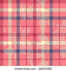 Tartan seamless pattern with roses 