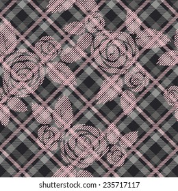 Tartan seamless pattern with roses 