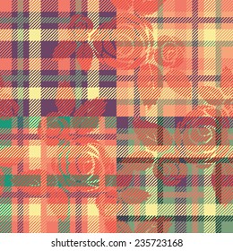 Tartan seamless pattern with roses 