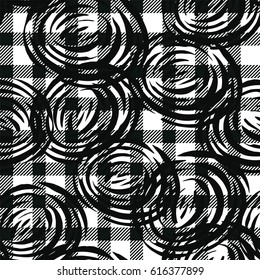 Tartan seamless pattern with roses