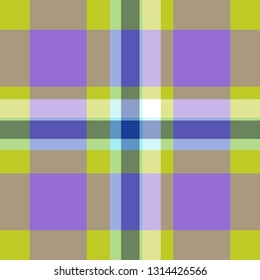 Tartan seamless plaid pattern illustration in green, blue, pale blue, violet and white combination for textile design. Trendy tiling illustration for wallpapers