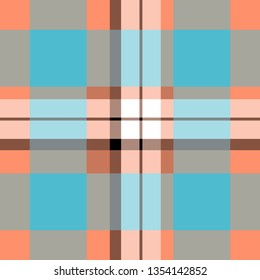 Tartan seamless plaid pattern illustration in orange, blue, brown and white combination for textile design. Trendy tiling illustration for wallpapers