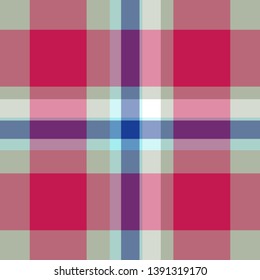 Tartan seamless plaid pattern illustration in red, blue, pale blue, grey and white combination for textile design. Trendy tiling illustration for wallpapers