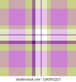 Tartan seamless plaid pattern illustration in purple, green, violet and white combination for textile design. Trendy tiling illustration for wallpapers