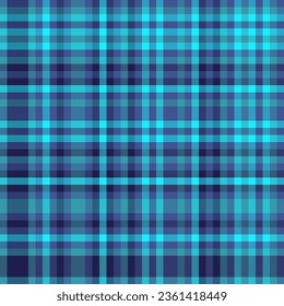 Tartan seamless plaid of vector textile fabric with a pattern check texture background in blue and cyan colors.