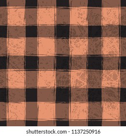 Tartan seamless retro pattern. Plaid texture vintage vector, black and pink cells.