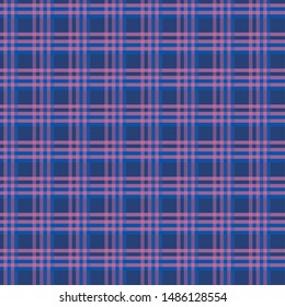 Tartan Seamless Vector Pattern, Blue and Pink. Trendy Fashion Print. Scottish Textile.