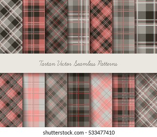 Tartan seamless vector patterns in gray-pink colors