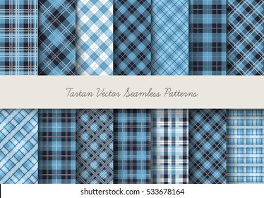 Tartan seamless vector patterns in white-blue colors