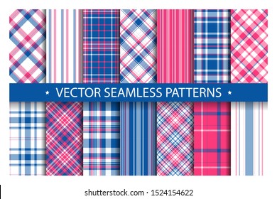 Tartan set pattern seamless plaid vector. Geometric background fabric texture. Modern check fashion template for textile print, wrapping paper, gift card, wallpaper flat design.