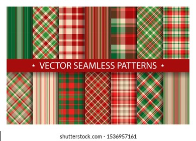 Tartan set pattern seamless plaid vector. Geometric background fabric texture. Modern check fashion template for textile print, wrapping paper, gift card, wallpaper flat design.