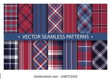 Tartan set pattern seamless plaid vector. Geometric background fabric texture. Modern check fashion template for textile print, wrapping paper, gift card, wallpaper flat design.