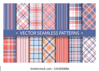 Tartan set pattern seamless plaid vector. Geometric background fabric texture. Modern check fashion template for textile print, wrapping paper, gift card, wallpaper flat design.