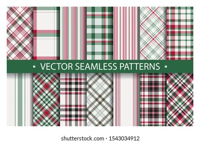 Tartan set pattern seamless plaid vector. Geometric background fabric texture. Modern check fashion template for textile print, wrapping paper, gift card, wallpaper flat design.
