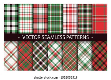 Tartan set pattern seamless plaid vector. Geometric background fabric texture. Modern check fashion template for textile print, wrapping paper, gift card, wallpaper flat design.