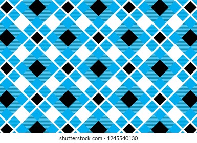 Tartan sky blue,white and black pattern plaid.Vector illustration.EPS-10.
